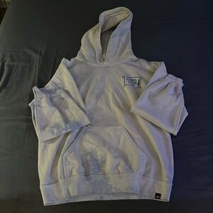Small hoodie. Says “Always fucking tired”